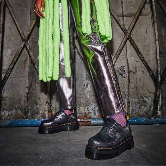 Dr. Martens 1461 Quad Faux Fur Lined Metallic Platform Derby Shoes Women's Sz 7 - Picture 1 of 11